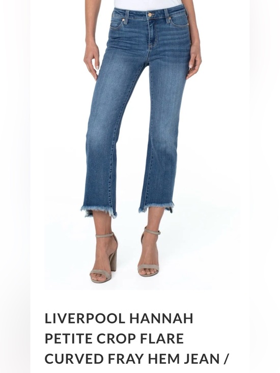 Liverpool Denim - Liverpool Petite Crop Flare Jeans in Medium Blue with Frayed Hem
